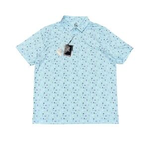 Deolax Mens Golf Polo Shirt XL Light Blue Transfusion Print Novelty NWT 50+ UPF